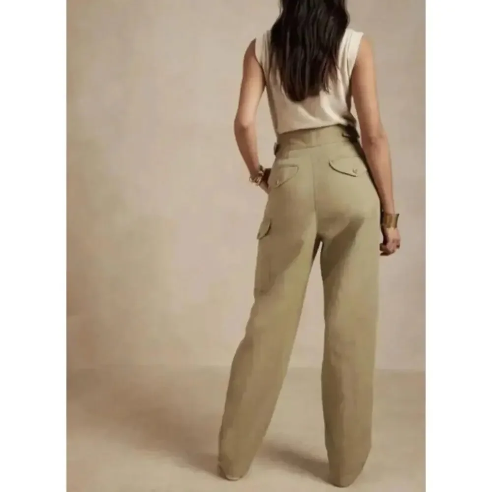 Banana Republic Heritage Explorer Cargo Pants Khaki Pleated Buckle Women 6